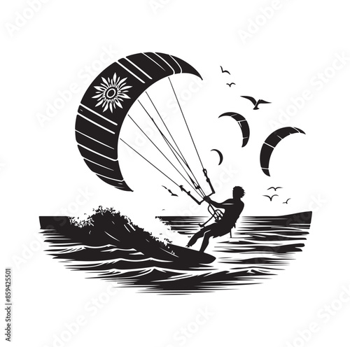 kitesurfing silhouette illustration icon vector