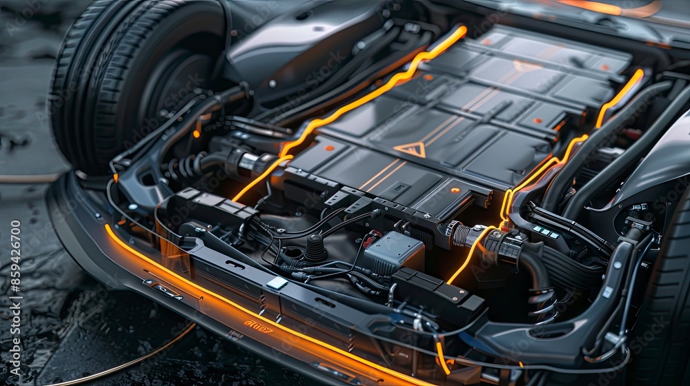 Concept art of an electric vehicle battery pack with emphasis on energy efficiency and sustainability Concept art of an electric vehicle battery pack with emphasis on energy efficiency and sustainability