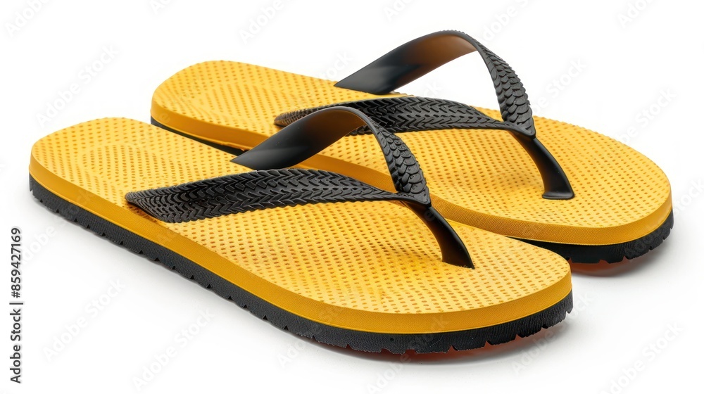 Pair of Yellow Rubber Flip-Flops with Black Straps Pair of Yellow Rubber Flip-Flops with Black Straps