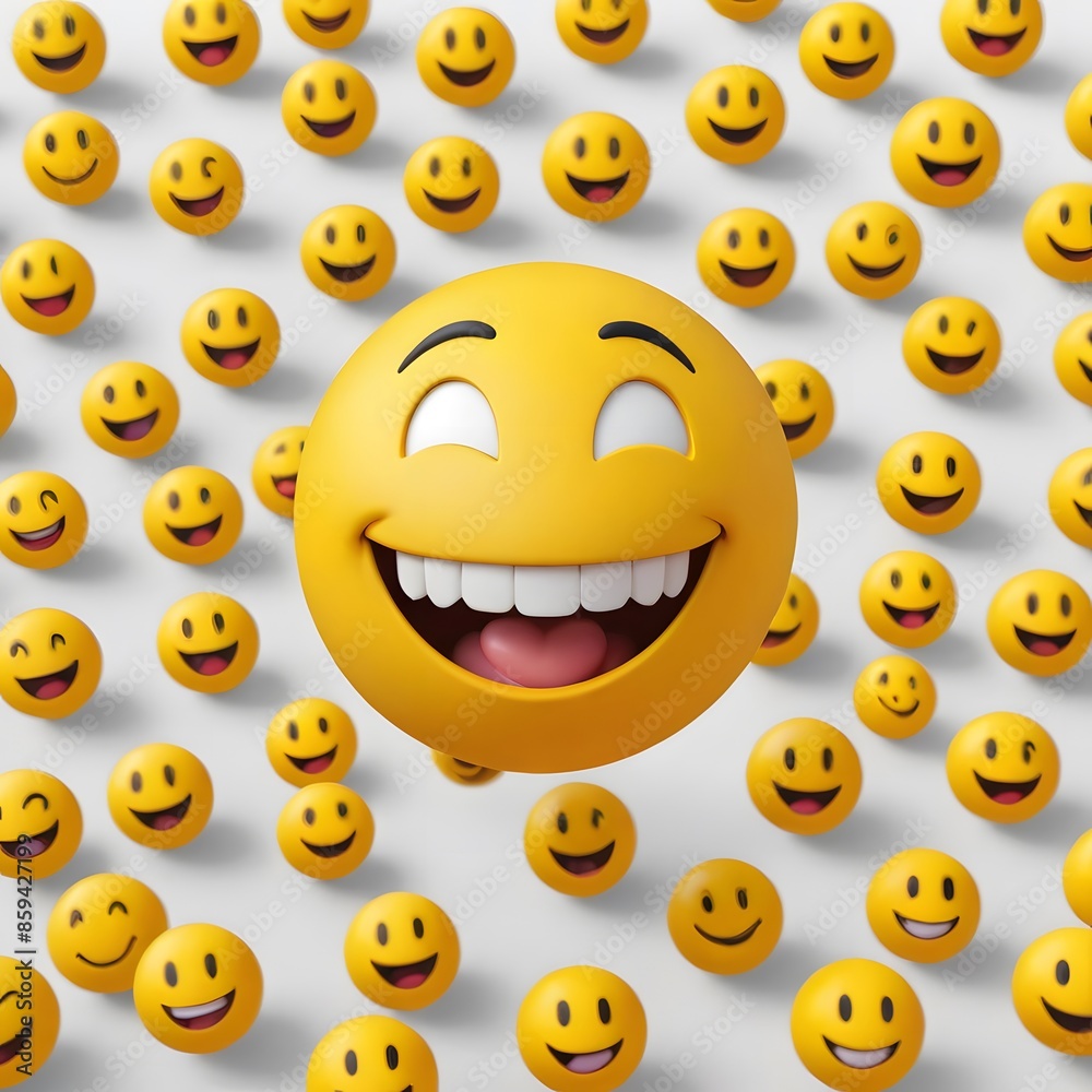 Fototapeta premium Laughing Emoji in a Sea of Smiles