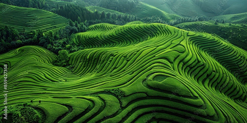 Aerial View of Lush Green Rice Terraces Aerial View of Lush Green Rice Terraces