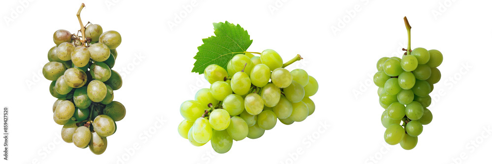 Collection of green grape flying on transparent or white background Collection of green grape flying on transparent or white background