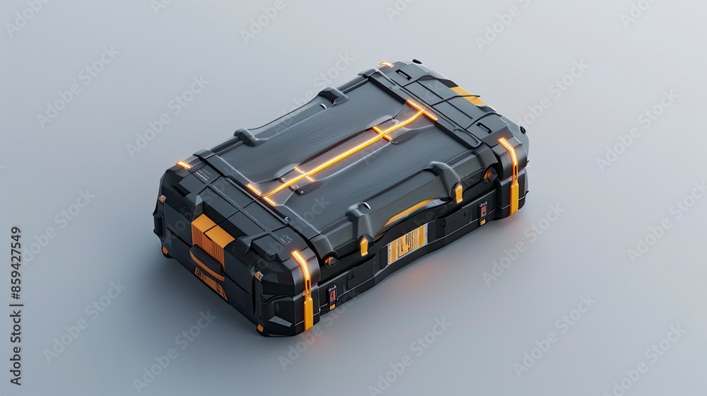Electric vehicle battery pack on white background with detailed component annotations Electric vehicle battery pack on white background with detailed component annotations