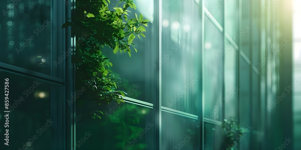 Fototapeta premium Modern office buildings use sustainable technology for energyefficient designs. Concept Sustainable Technology, Energy Efficiency, Modern Office Buildings, Green Design, Environmental Impact