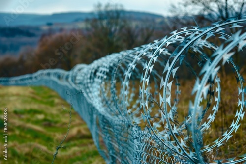 Us border wall barbed wire, ranch fence fence photo