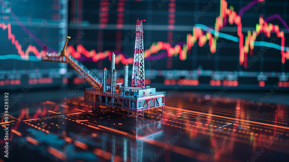 Reduction Oil Rig concept of growth reduction in oil and energy prices. oil rig model ...