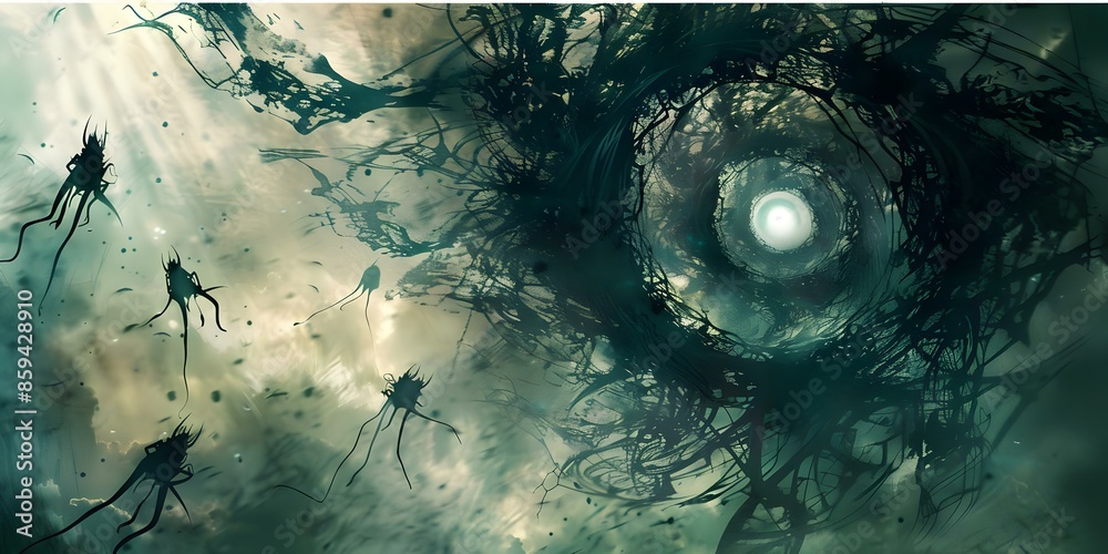 Digital art of nightmare creatures emerging from a portal in neural ...