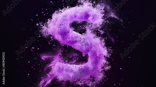 Close-up of purple powder letters on a black background, ideal for use in designs and graphics where bold text is needed photo