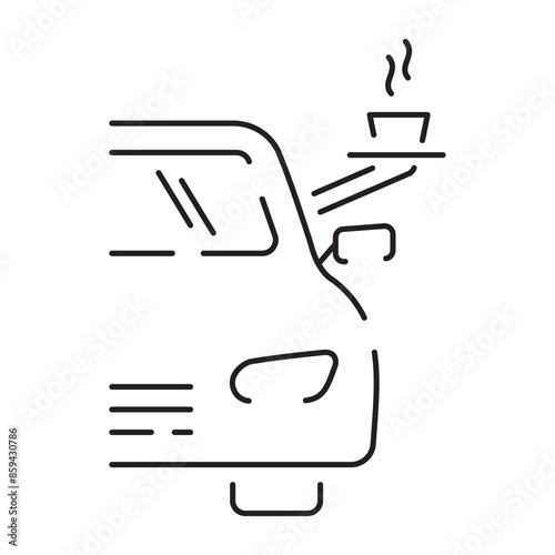 Street food truck line icon. Trade van. Mobile cafe car. Transport to cook and sell meals. Vector illustration