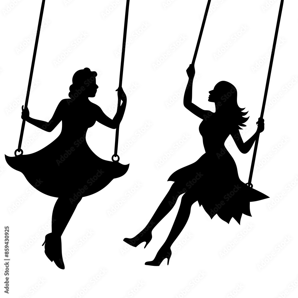 Women swinging on the swing silhouette vector illustration Women swinging on the swing silhouette vector illustration
