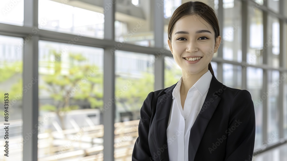 Asian Businesswoman Smiling at the Camera in Airport Asian Businesswoman Smiling at the Camera in Airport