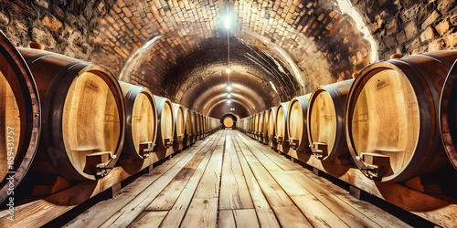 Barrel tunnel for aging wine unique and functional storage solution. Concept Wine Aging, Barrel Tunnel, Wine Storage, Unique Design, Functional Solution photo