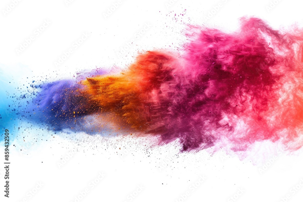 A burst of colorful particles suspended in mid-air against a white background A burst of colorful particles suspended in mid-air against a white background