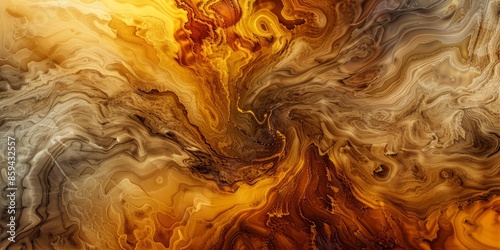 Abstract oil painting with vibrant marbled earthy tones, creates dynamic visual effect with swirling composition