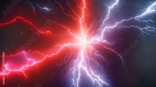 赤と青の雷. バーサス背景_3. Red and blue lightning. Versus background. AI generated.