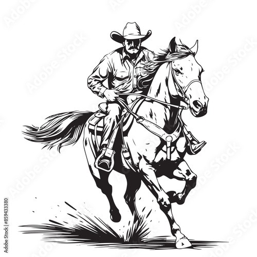 American cowboy riding horse