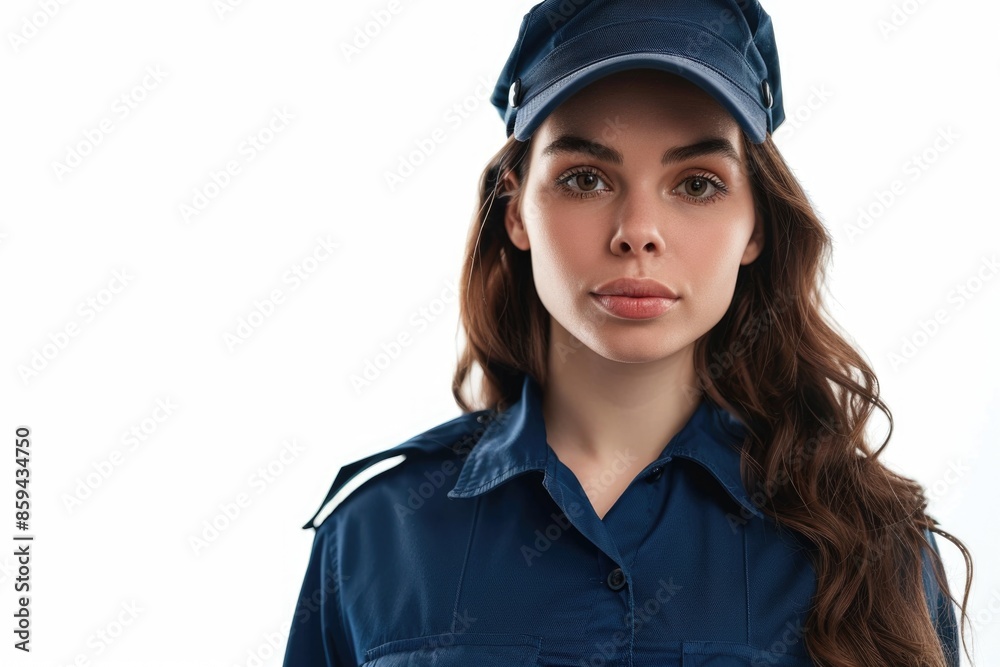 A woman wearing a blue uniform poses for a photo