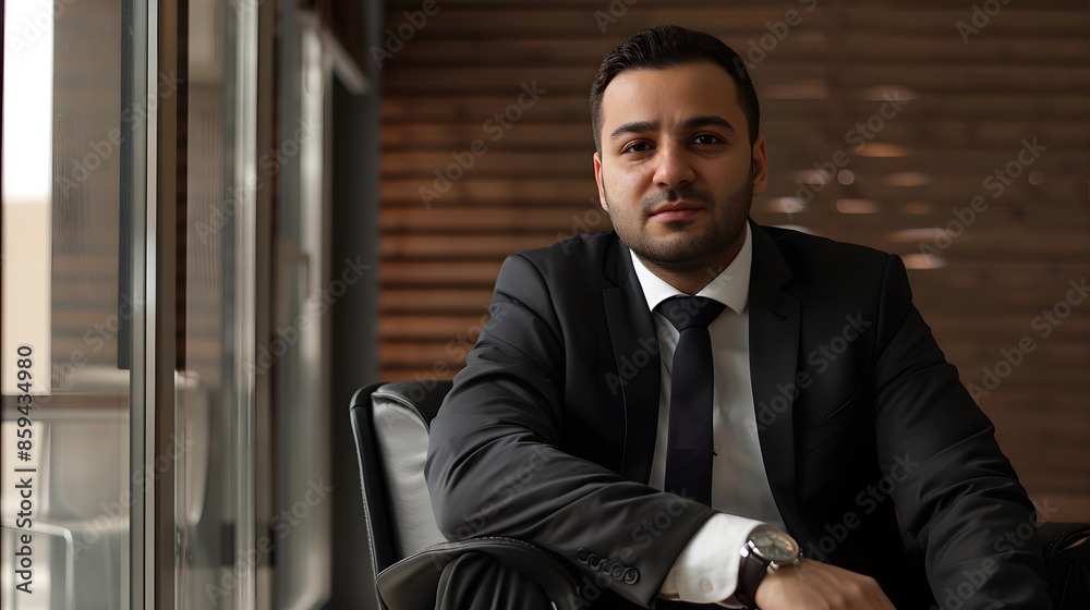 Portrait of Handsome Arab business man wearing Suit sitting in chair Portrait of Handsome Arab business man wearing Suit sitting in chair