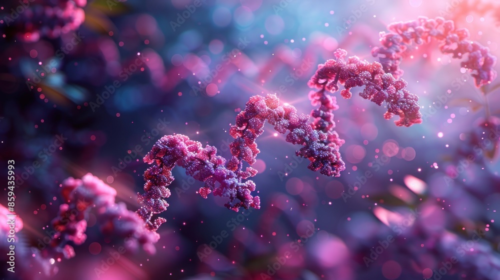 Three-dimensional molecule on blue-violet background