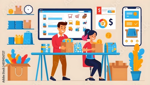 Dynamic E-Commerce Business Operations Illustration