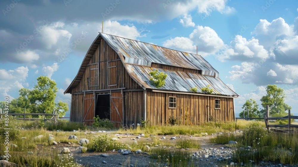 Abandoned farm building with worn-out roofing Abandoned farm building with worn-out roofing