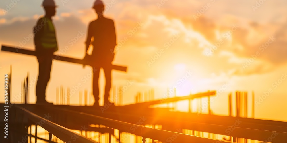 Silhouette of steel beam against sunset at construction site. Concept Construction Site, Steel Beam, Sunset, Silhouette, Industrial Landscape Silhouette of steel beam against sunset at construction site. Concept Construction Site, Steel Beam, Sunset, Silhouette, Industrial Landscape