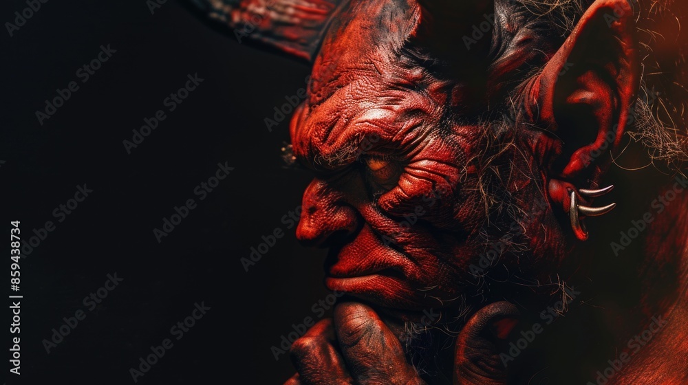 A close-up shot of a person with a demon-like facial expression A close-up shot of a person with a demon-like facial expression