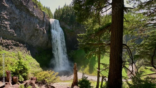 Salt Creek Falls with strong wind located within the Willamette National Forest in the Cascade Range of Oregon, USA. 4K UHD video.