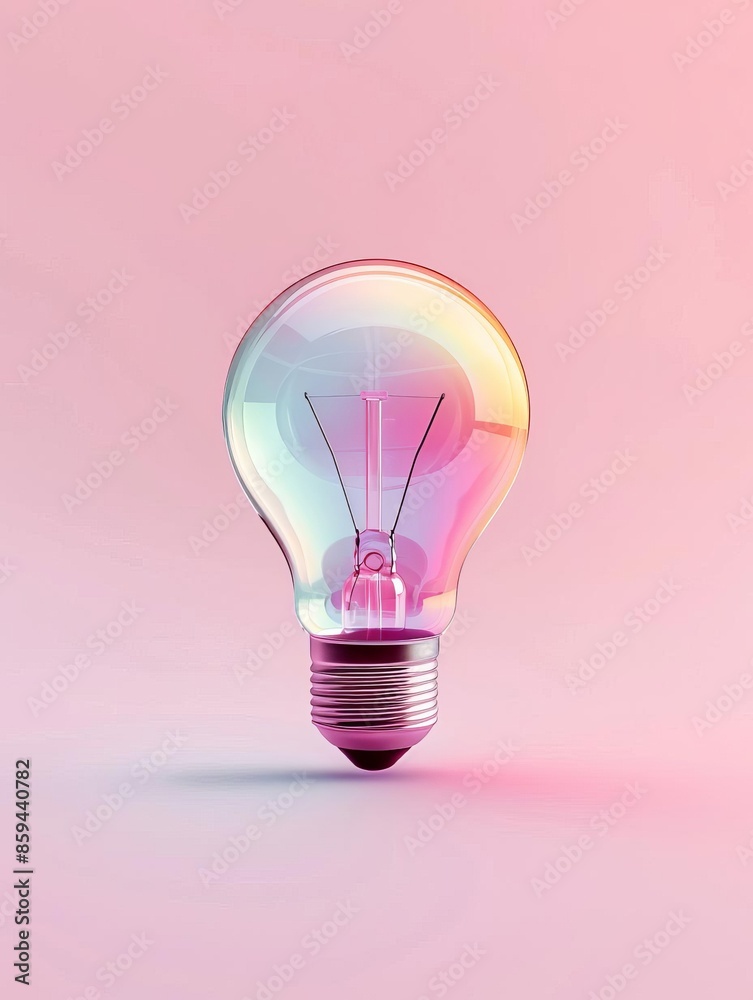 A single iridescent light bulb on a pink background. A single iridescent light bulb on a pink background.