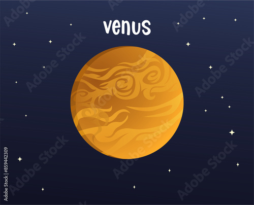 Venus cartoon vector illustration isolated on sky space background. Planet cartoon vector style