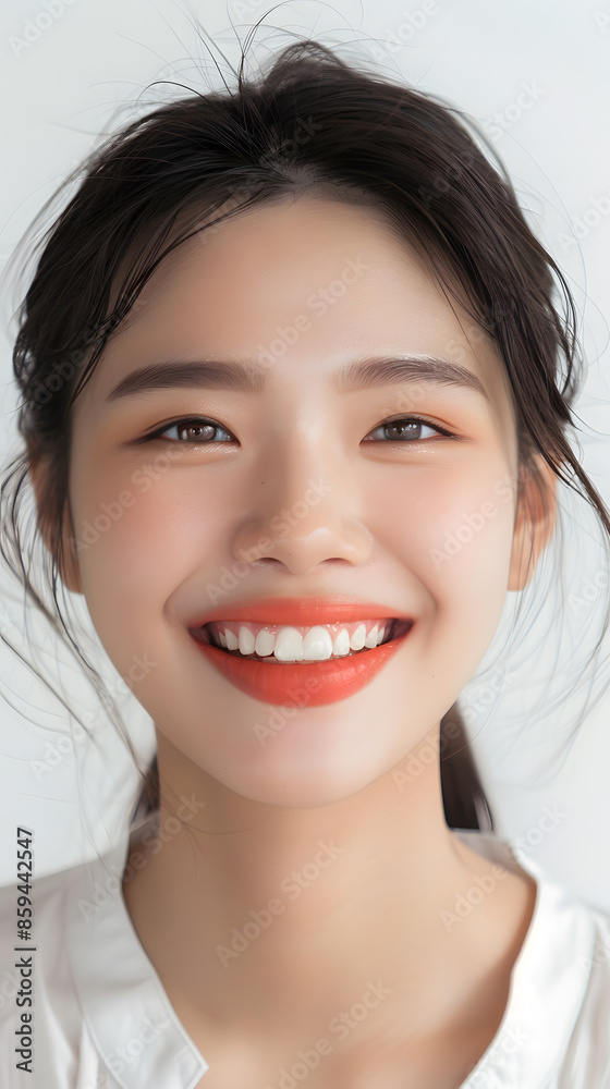 Closeup portrait of beautiful smiling Asian woman with smooth healthy skin Closeup portrait of beautiful smiling Asian woman with smooth healthy skin