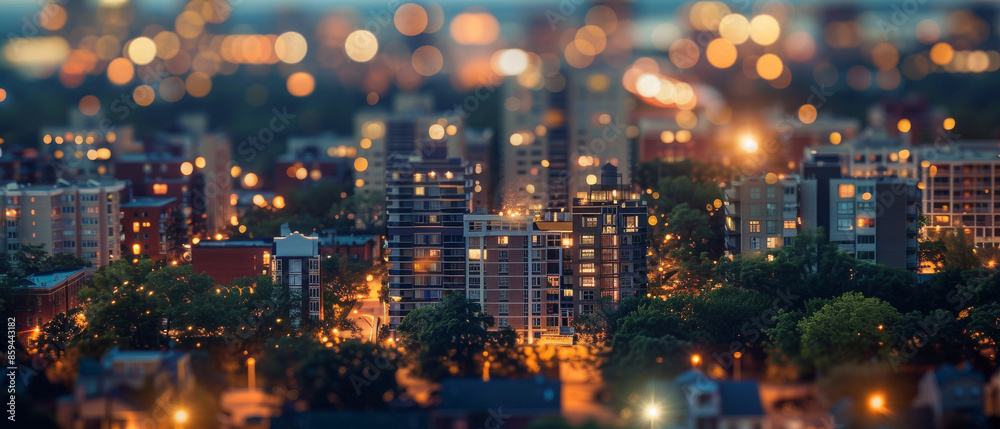 A serene city nightscape with blurred, glowing lights as twilight sets in, highlighting the urban landscape in a dreamy, enchanting manner. A serene city nightscape with blurred, glowing lights as twilight sets in, highlighting the urban landscape in a dreamy, enchanting manner.