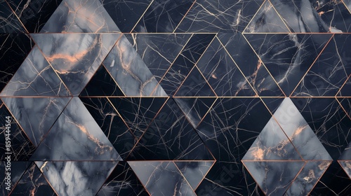 A close-up of black and gold marble tiles arranged in a geometric pattern