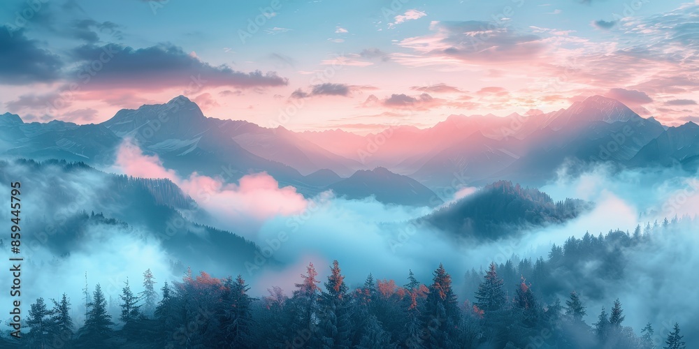 Obraz premium Misty Mountain Sunset