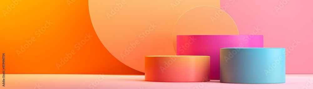Three Easter eggs in a colorful, minimal scene. Three Easter eggs in a colorful, minimal scene.