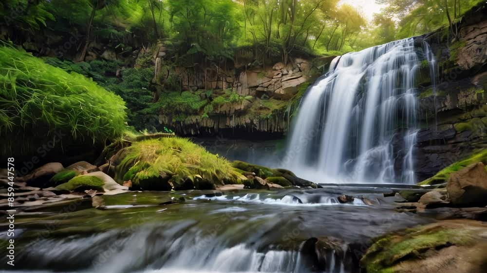 Beautiful Waterfall in Green Forest Beautiful Waterfall in Green Forest