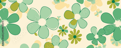 green retro groovy flower pattern, cream background, vector file clipart in the style of retro groovy