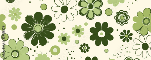 green retro groovy flower pattern, cream background, vector file clipart in the style of retro groovy