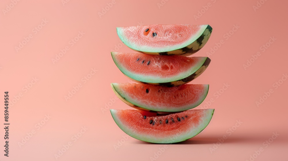 Watermelon Slice Stack: A vertical stack of watermelon slices, isolated on a clean background. Watermelon Slice Stack: A vertical stack of watermelon slices, isolated on a clean background.