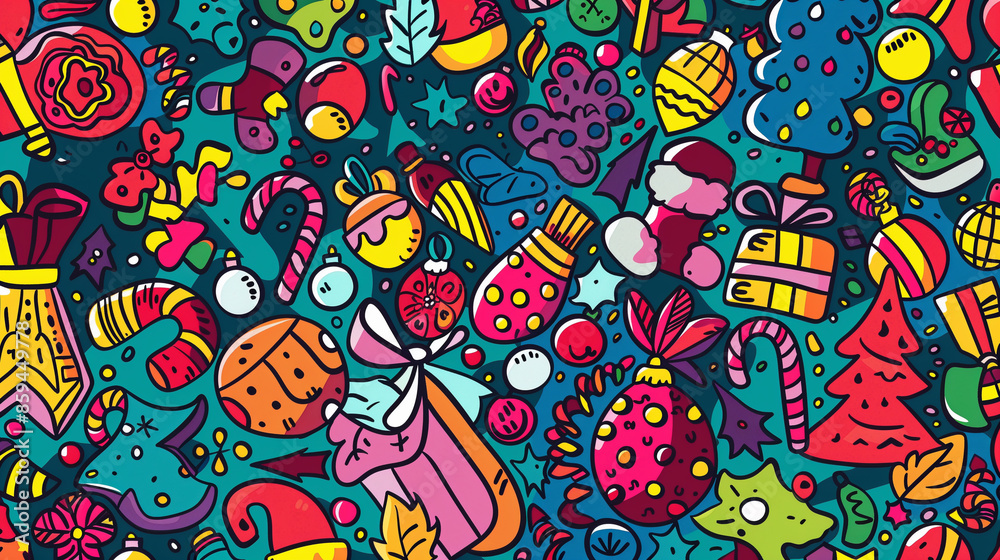 Christmas element hand-painted seamless pattern pop art style background Christmas element hand-painted seamless pattern pop art style background
