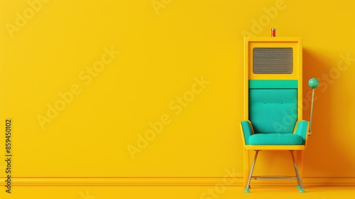 A vibrant yellow casino slot machine, with a sleek and modern design that is perfect for showcasing gambling and entertainment concepts. The image provides ample copy space for adding text or