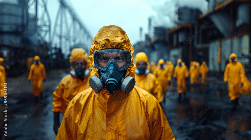 Worker uniform industrial factory, makes survey, checking equipment against background Worker uniform industrial factory, makes survey, checking equipment against background