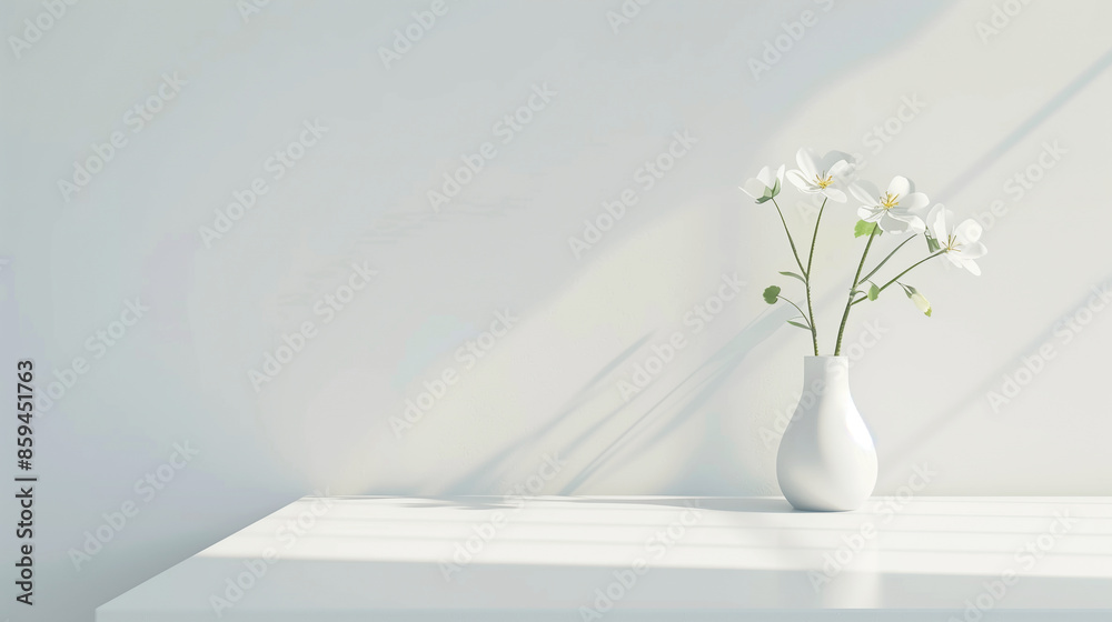 Pure white simple blank office desktop and plants