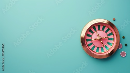 A minimalist composition featuring a golden roulette wheel, symbolizing luck and fortune in a casino setting. The image includes plenty of copy space for adding text or graphics.