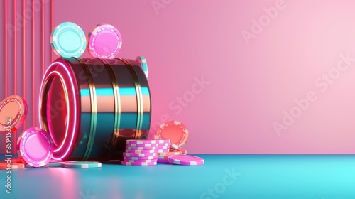 An elegant black casino slot machine, featuring a minimalist design with clean lines and a sophisticated look. The image offers ample copy space for customization.