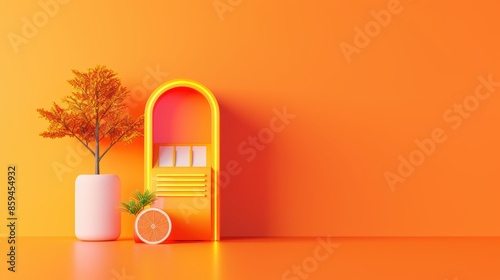 A sleek and modern orange-themed casino slot machine, designed with a minimalist approach and clean, uncluttered lines. The image offers plenty of copy space for customization, perfect for gambling