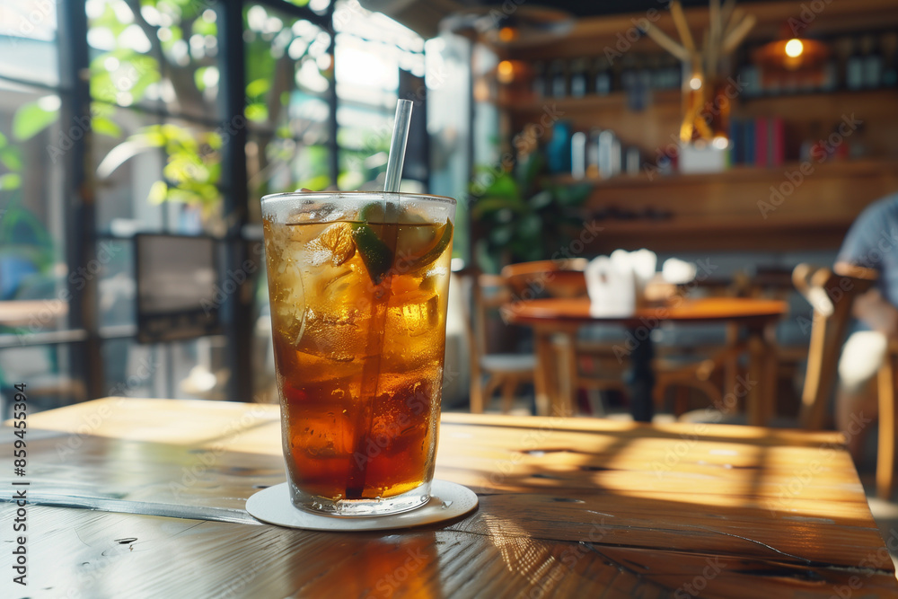 Ice tea with lemon. Cuba Libre or long island iced tea cocktail with strong drinks, cola, lime and ice in glass, cold longdrink or lemonade. Ice tea with lemon. Cuba Libre or long island iced tea cocktail with strong drinks, cola, lime and ice in glass, cold longdrink or lemonade.