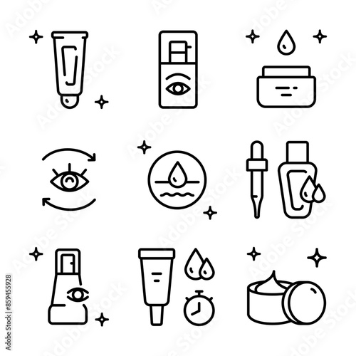 Eye Cream line icons set. Eye Cream simple signs. Skin care contour symbols collection. Vector isolated outline drawing.