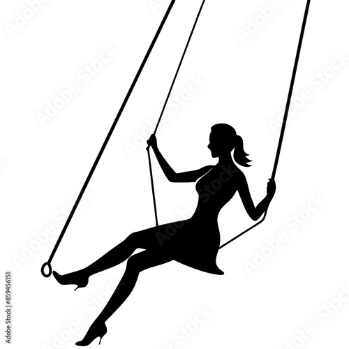 Women swinging on the swing silhouette vector illustration