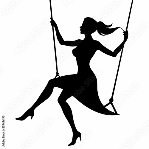 Women swinging on the swing silhouette vector illustration